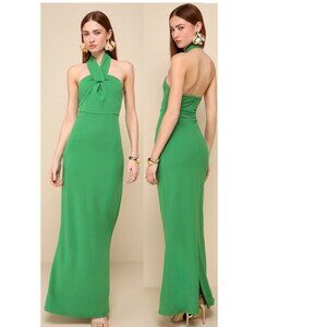 Lulus Mesmerizing Perfection Green Halter Neck Backless Maxi Dress Size XS NWOT